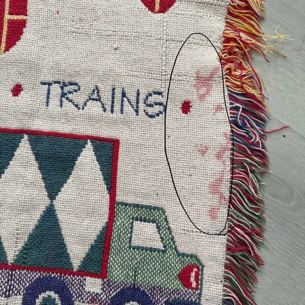 Pottery Barn Kids Vintage Woven Tapestry Throw Blanket Patterned Design Trains,